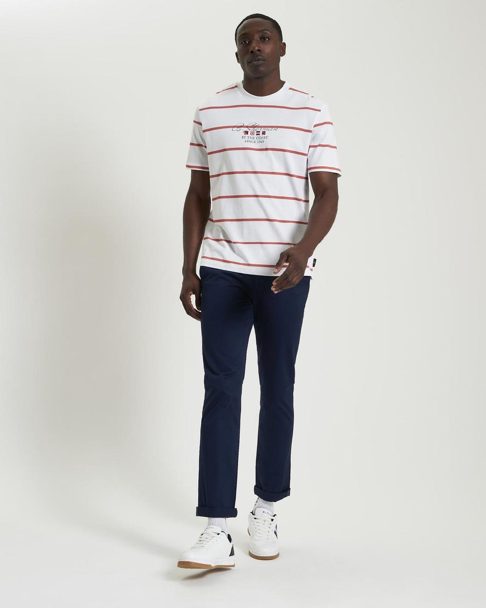 Ben Sherman Stripe Script Tee In White