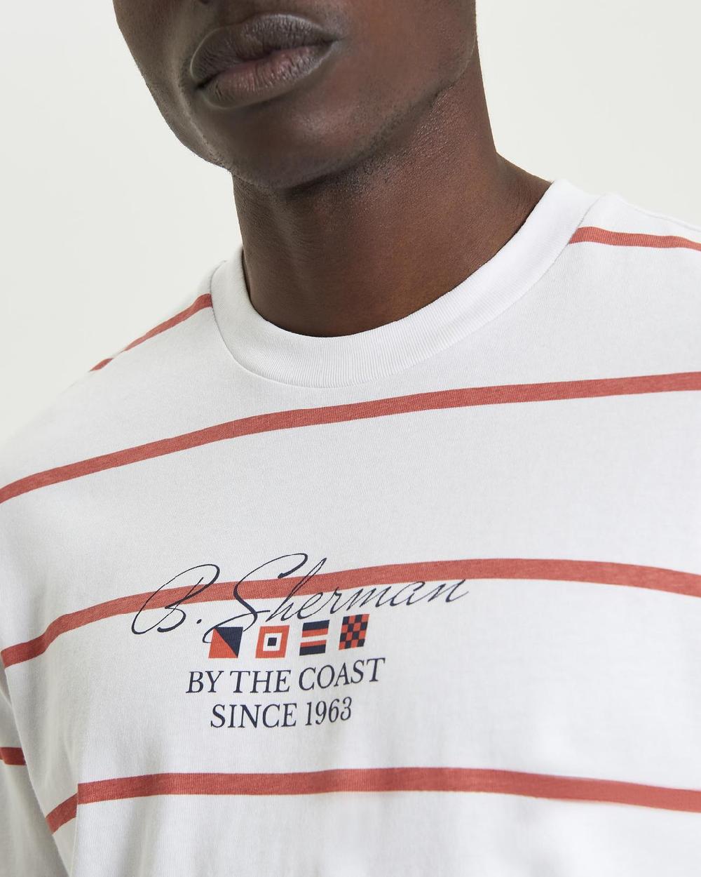 Ben Sherman Stripe Script Tee In White