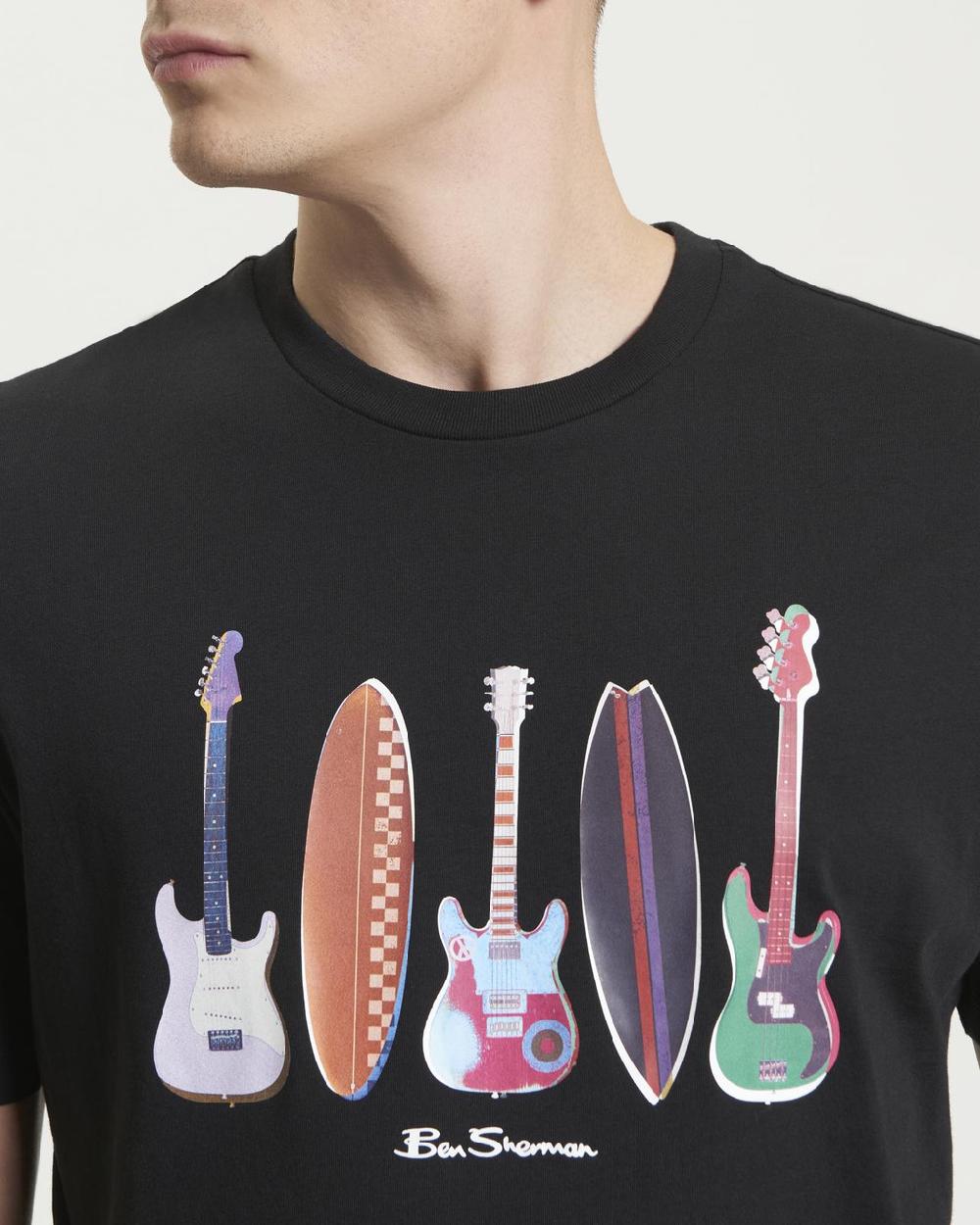 Ben Sherman Surf N Guitars Tee In Black
