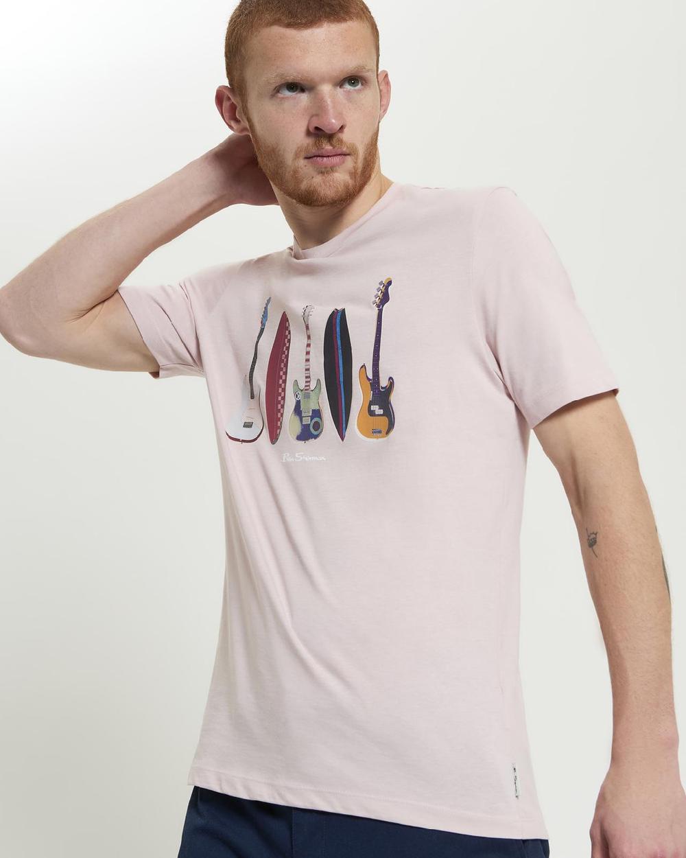 ben sherman Surf N Guitars Tee in Blush Pink