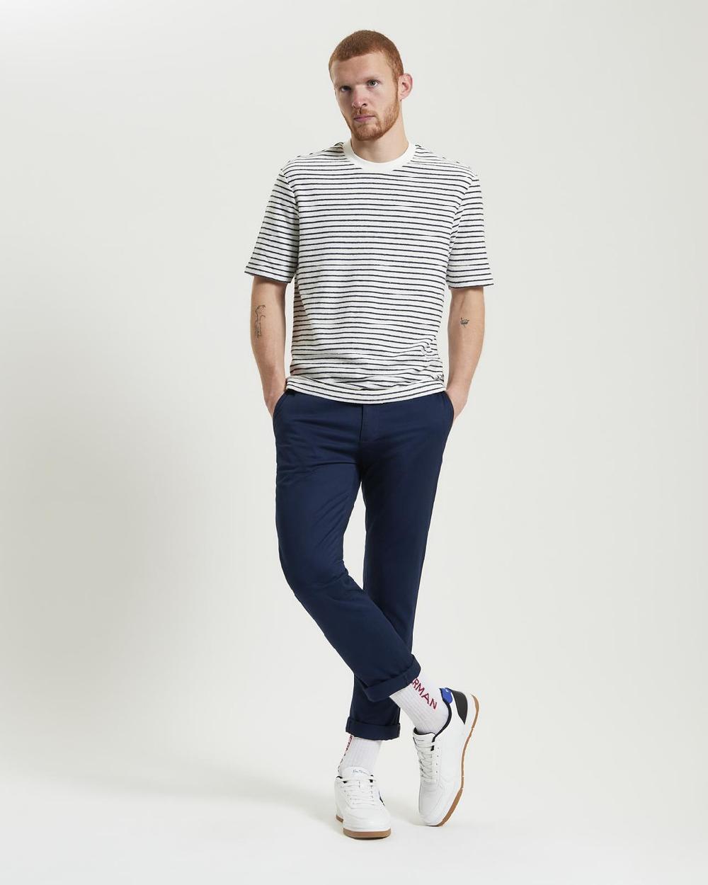 Ben Sherman Textured Stripe Tee In Snow White