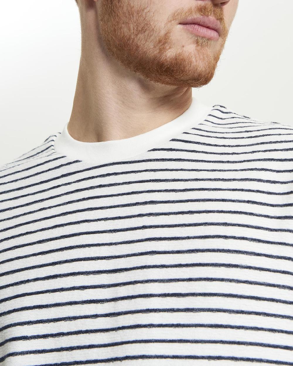 Ben Sherman Textured Stripe Tee In Snow White