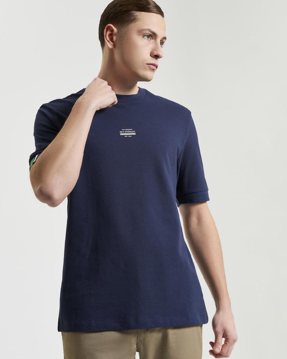 ben sherman Tipped Pique Tee in Dark Navy