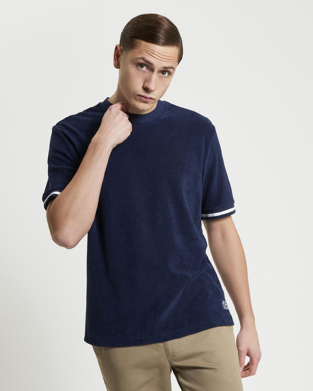 ben sherman Towelling Relaxed Fit Tee in Dark Navy