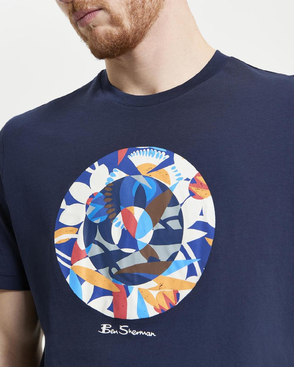 Ben Sherman Tropical Target Tee In Dark Navy