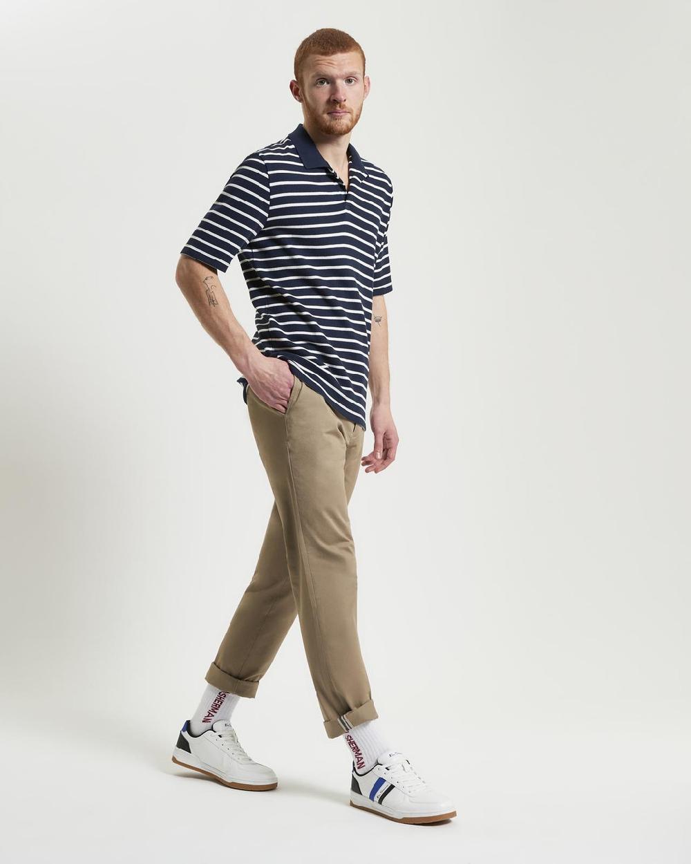 Ben Sherman Waffle Stripe Polo In Dark Navy