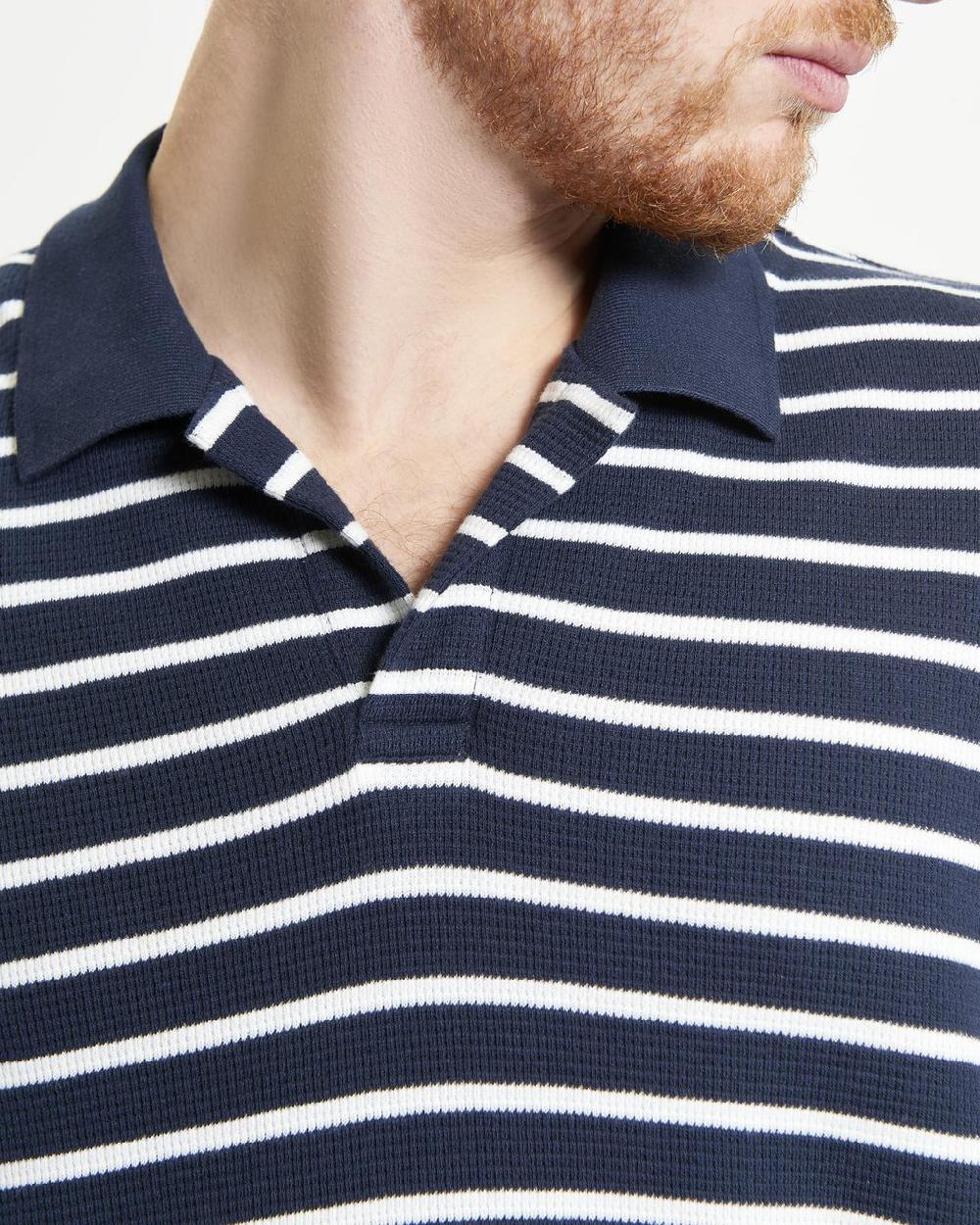 Ben Sherman Waffle Stripe Polo In Dark Navy
