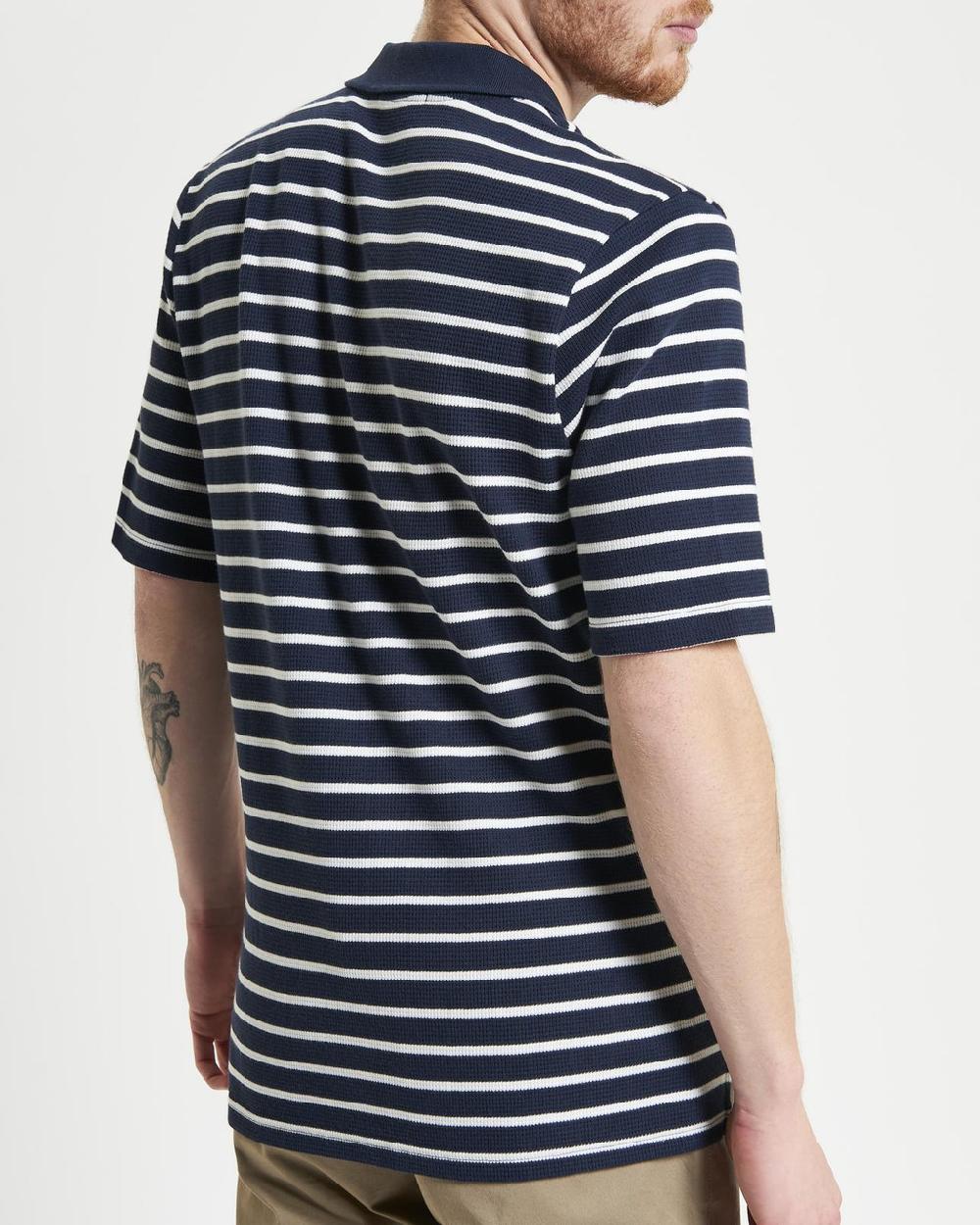 Ben Sherman Waffle Stripe Polo In Dark Navy