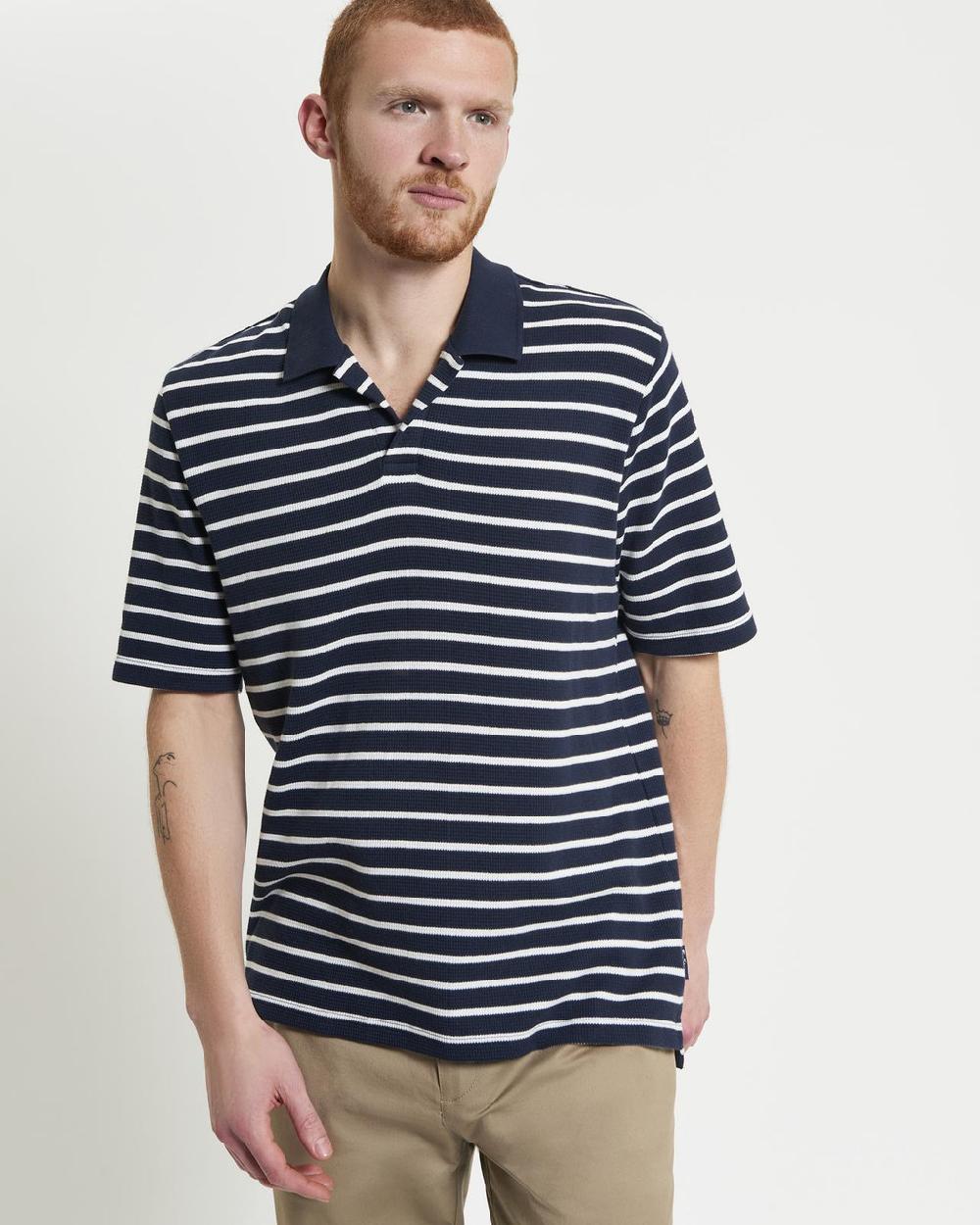 ben sherman Waffle Stripe Polo in Dark Navy