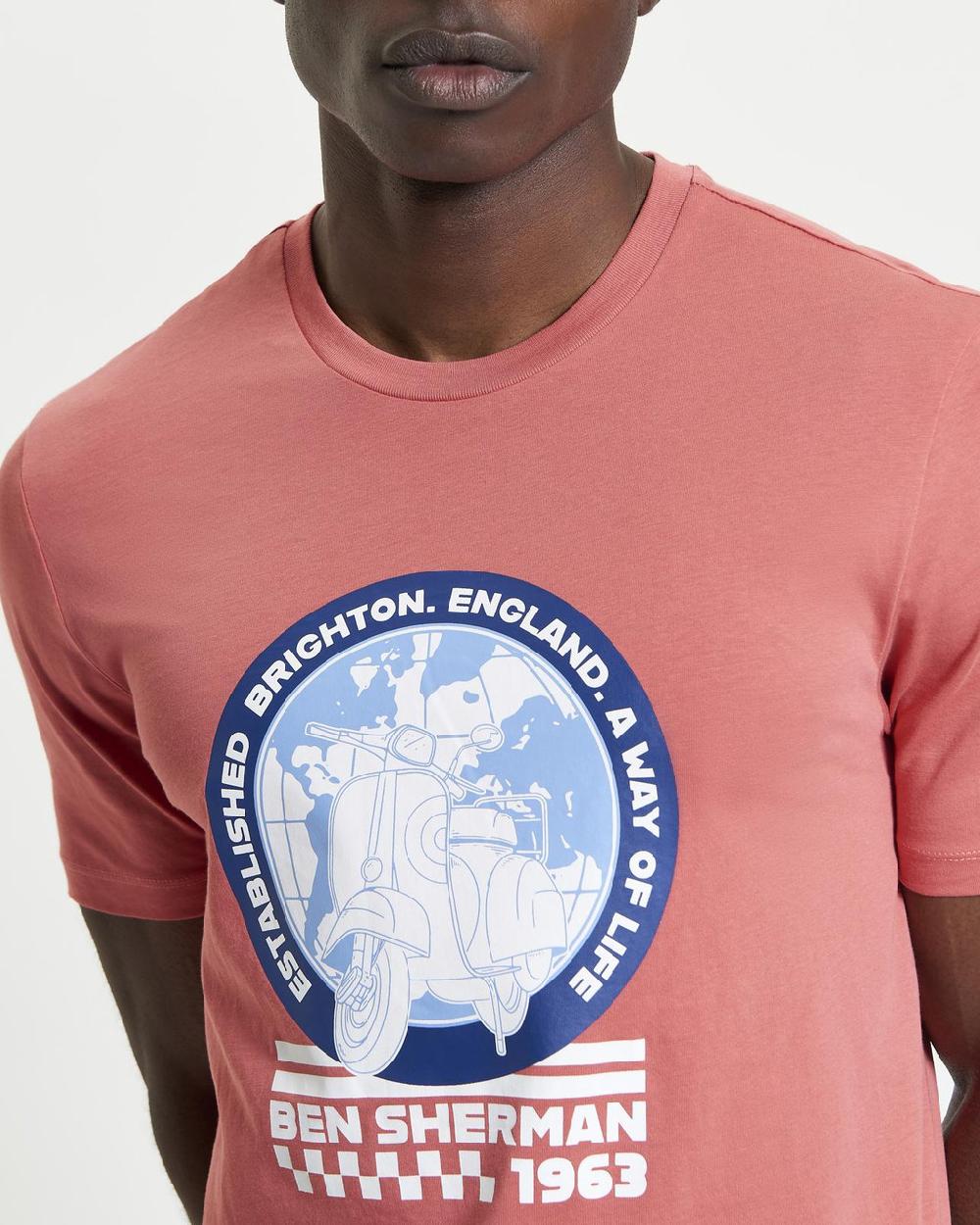 Ben Sherman World Scooter Tee In Cerise