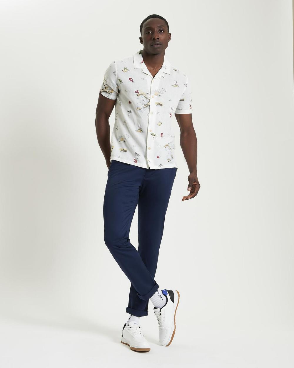 Ben Sherman Brighton To Amalfi Print Shirt In Snow White