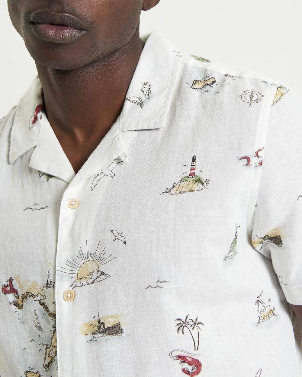 Ben Sherman Brighton To Amalfi Print Shirt In Snow White