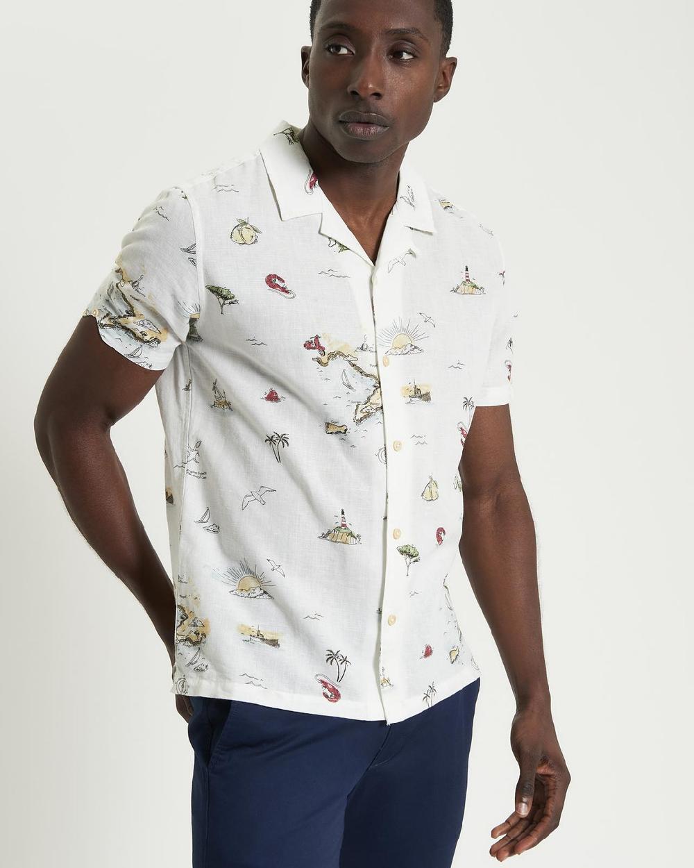 ben sherman Brighton To Amalfi Print Shirt in Snow White