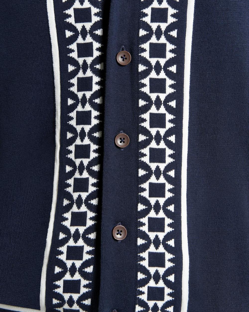 Ben Sherman Floral Border Resort Knitted Shirt In Dark Navy