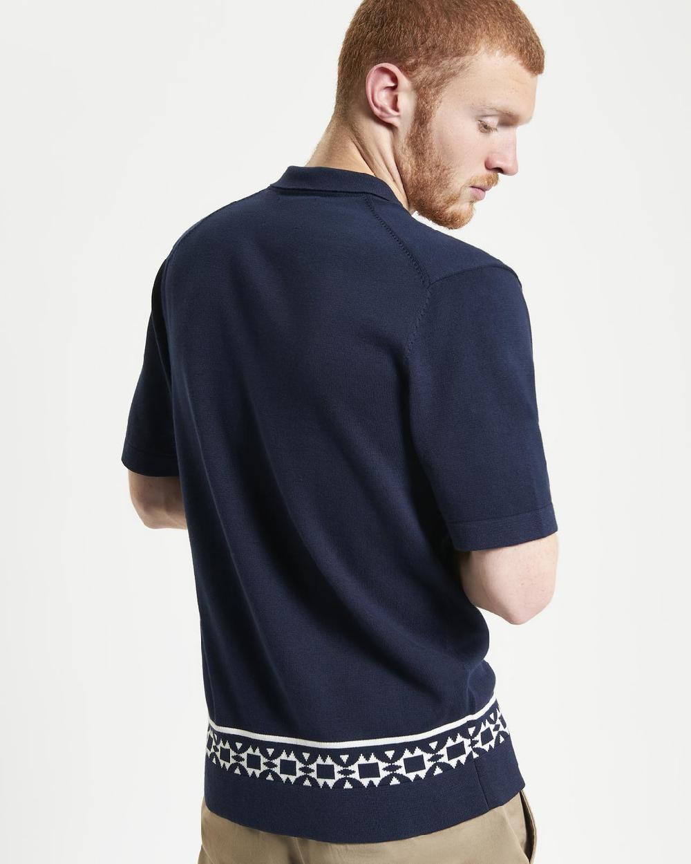 Ben Sherman Floral Border Resort Knitted Shirt In Dark Navy