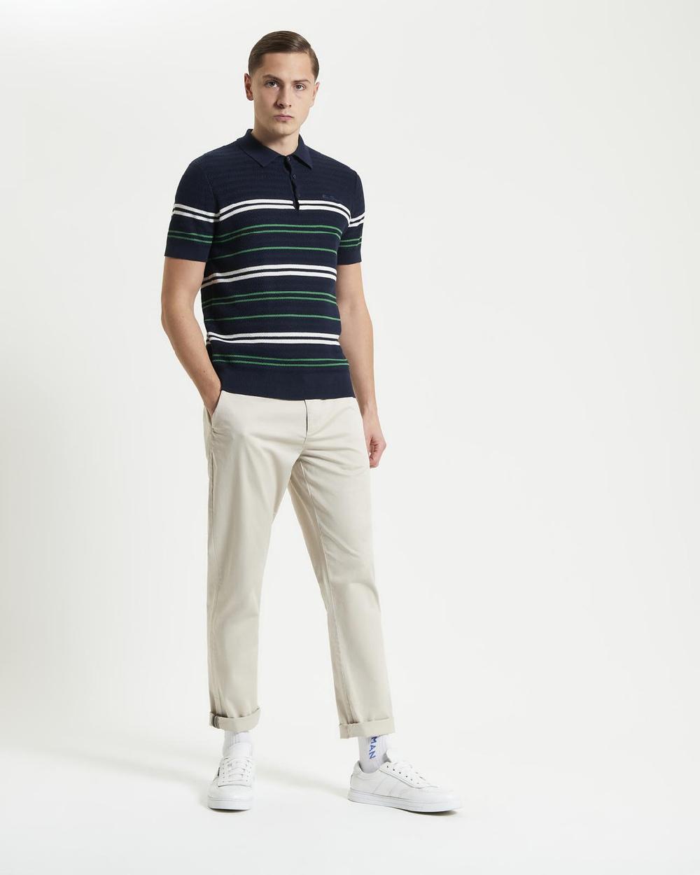 Ben Sherman Herringbone Stripe Knitted Polo In Dark Navy