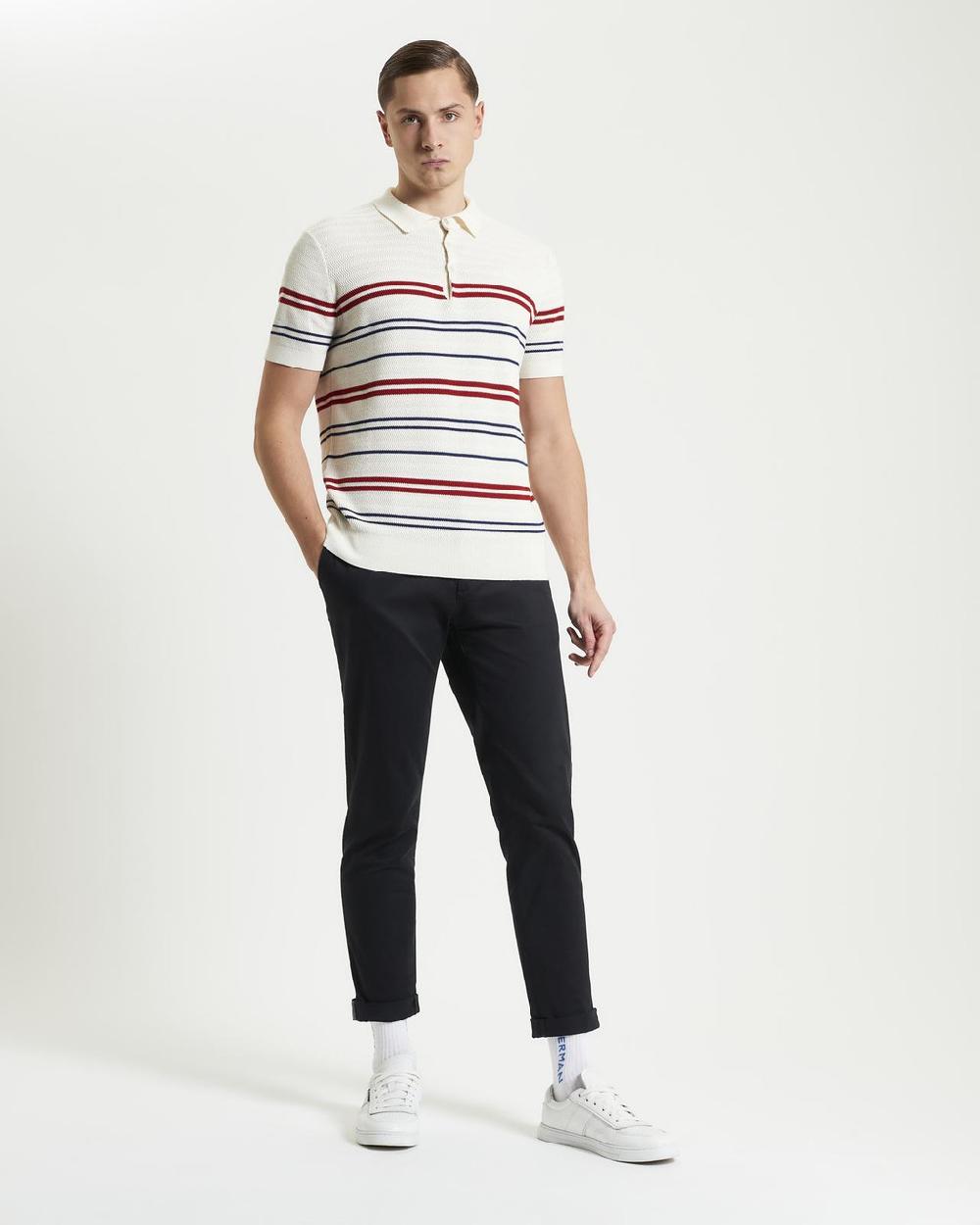 Ben Sherman Herringbone Stripe Knitted Polo In Ivory