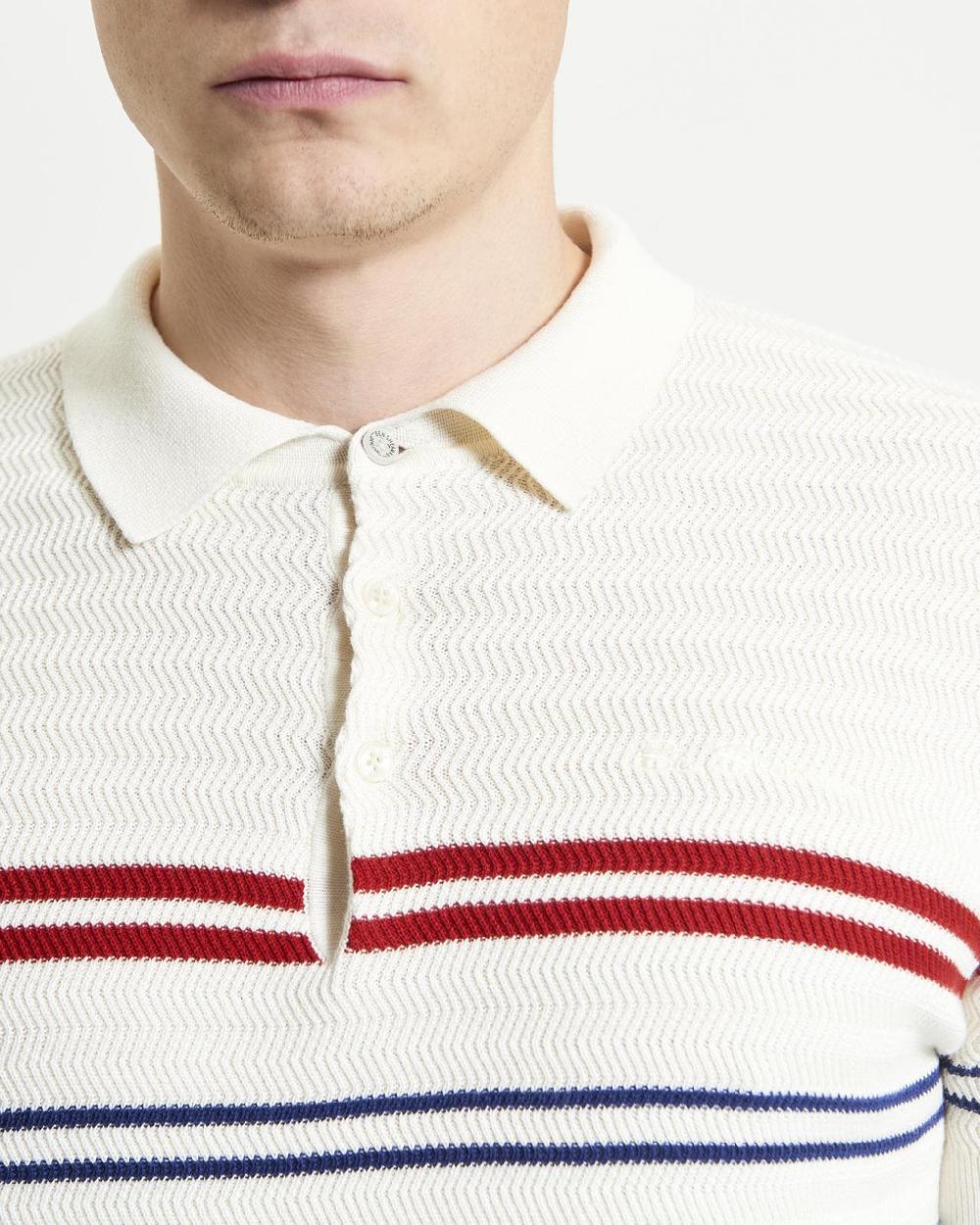 Ben Sherman Herringbone Stripe Knitted Polo In Ivory