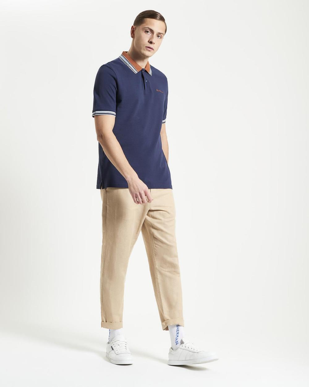 Ben Sherman House Collar Contrast Stripe Tipped Polo In Dark Navy