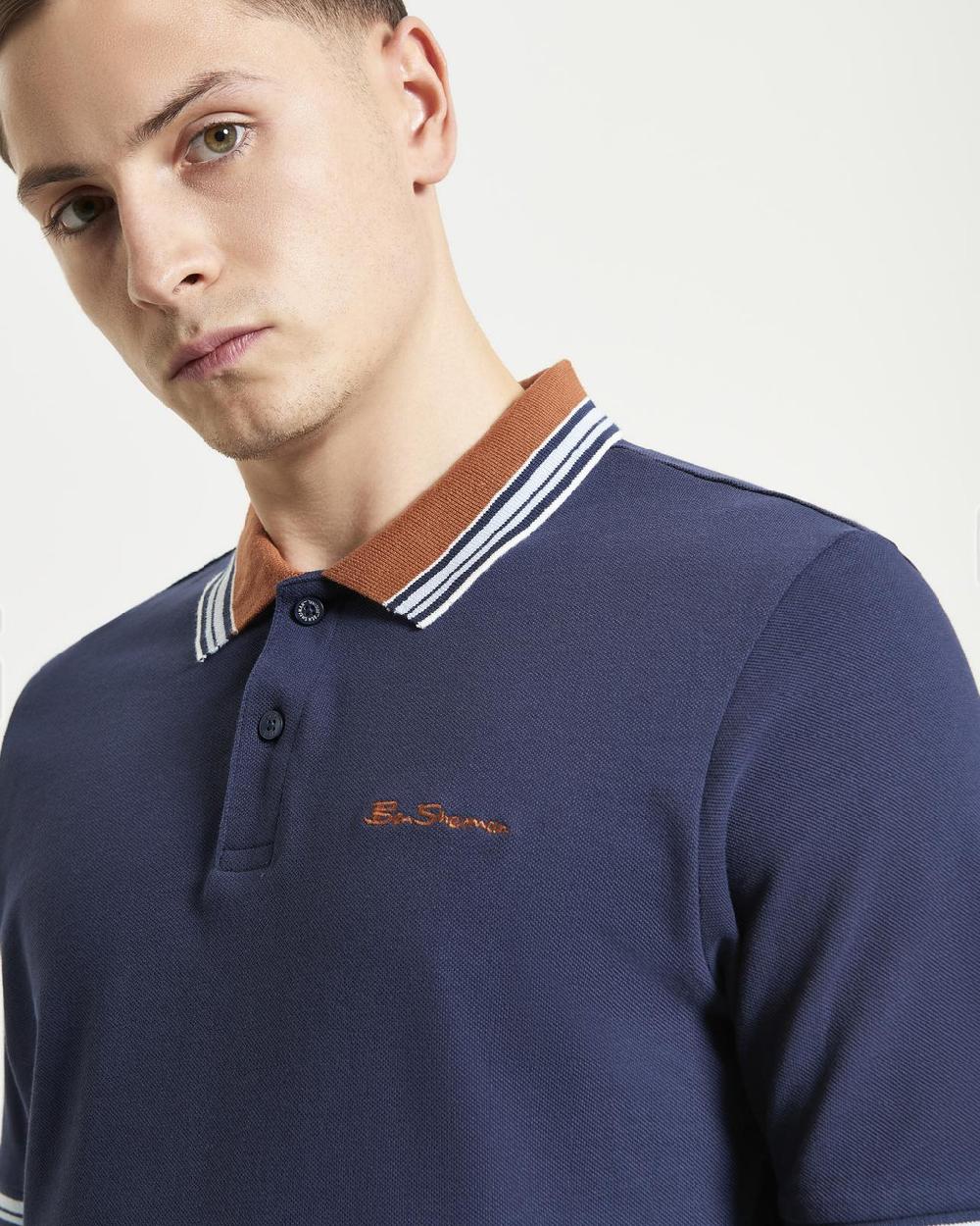 Ben Sherman House Collar Contrast Stripe Tipped Polo In Dark Navy