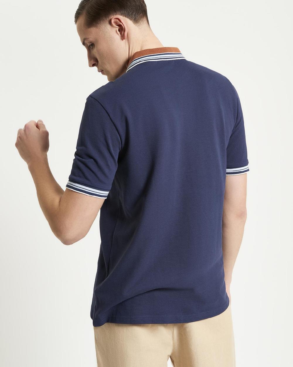 Ben Sherman House Collar Contrast Stripe Tipped Polo In Dark Navy