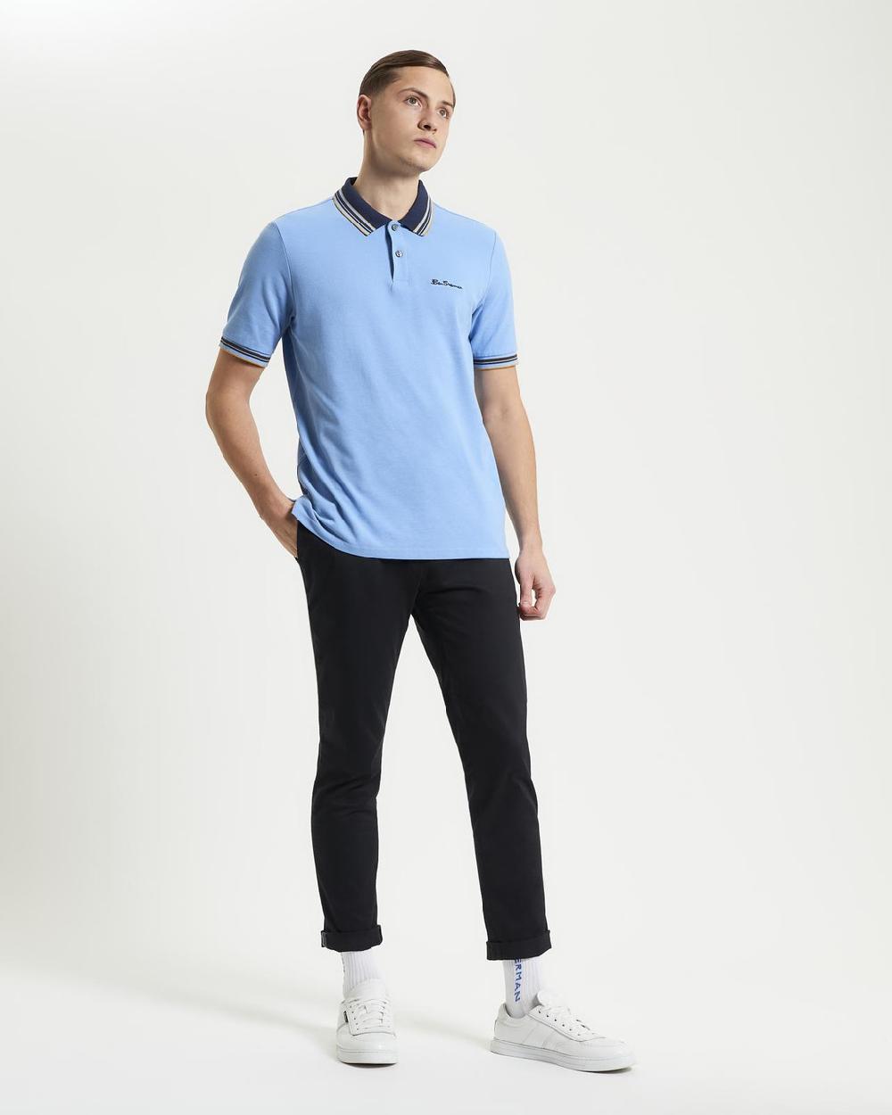 Ben Sherman House Collar Contrast Stripe Tipped Polo In Glacier