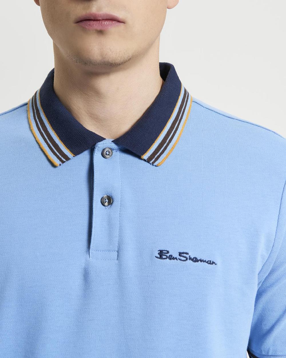 Ben Sherman House Collar Contrast Stripe Tipped Polo In Glacier