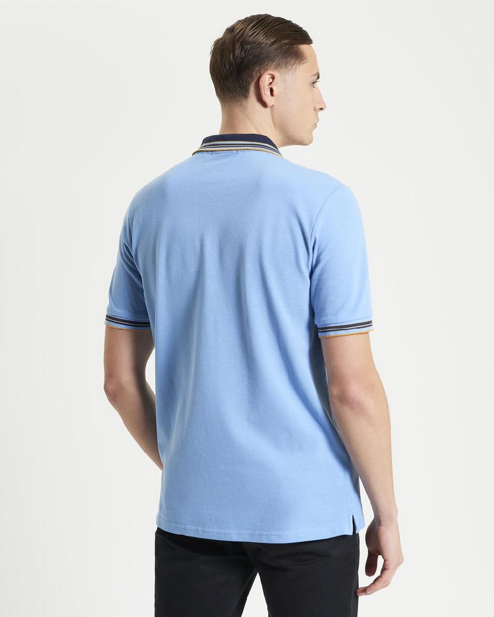 Ben Sherman House Collar Contrast Stripe Tipped Polo In Glacier