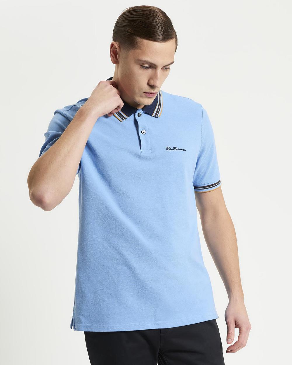 ben sherman House Collar Contrast Stripe Tipped Polo in Glacier