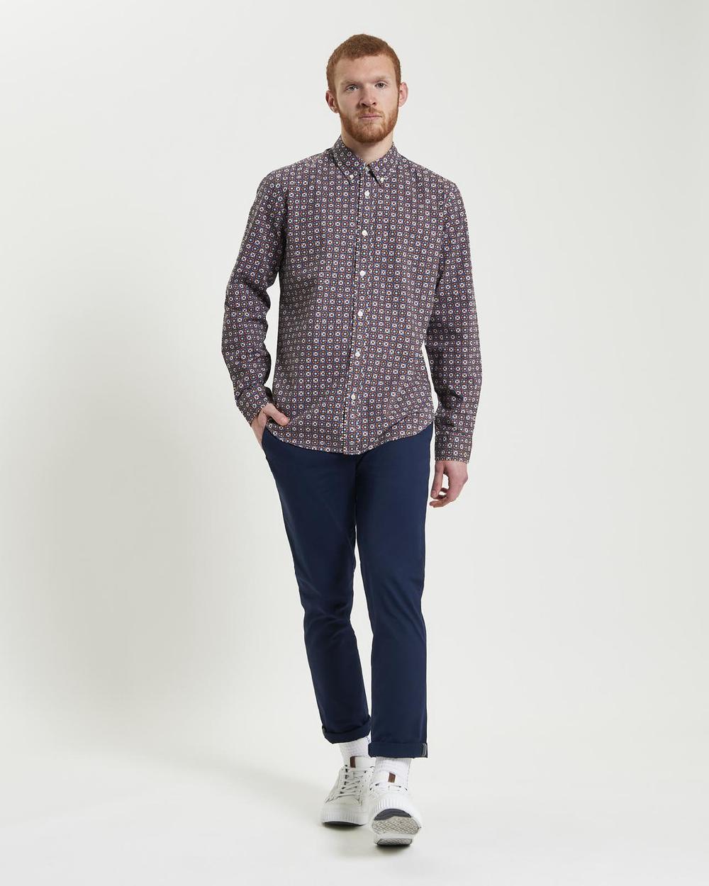 Ben Sherman Long Sleeve Block Foulard Print Shirt In Fog