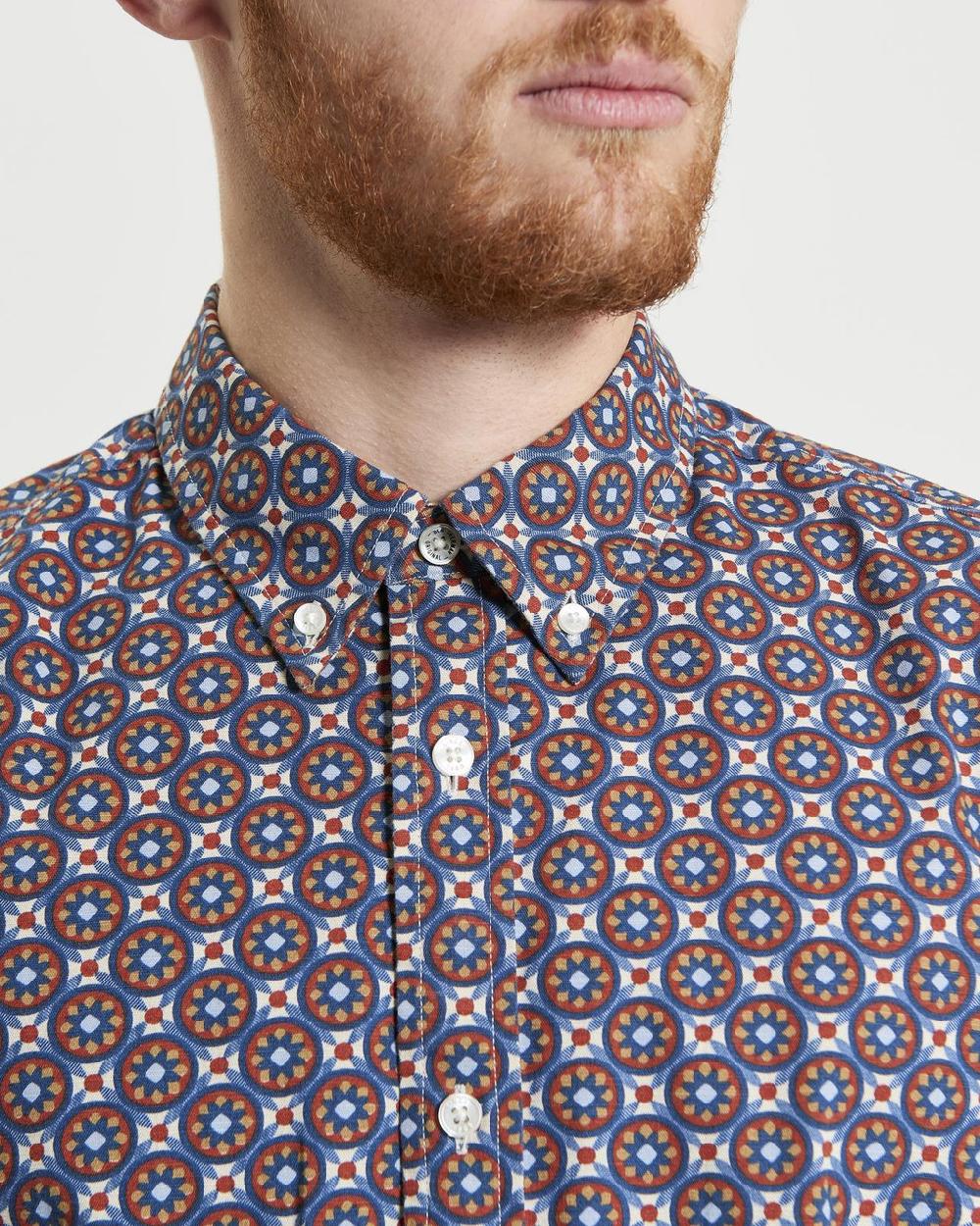 Ben Sherman Long Sleeve Block Foulard Print Shirt In Fog