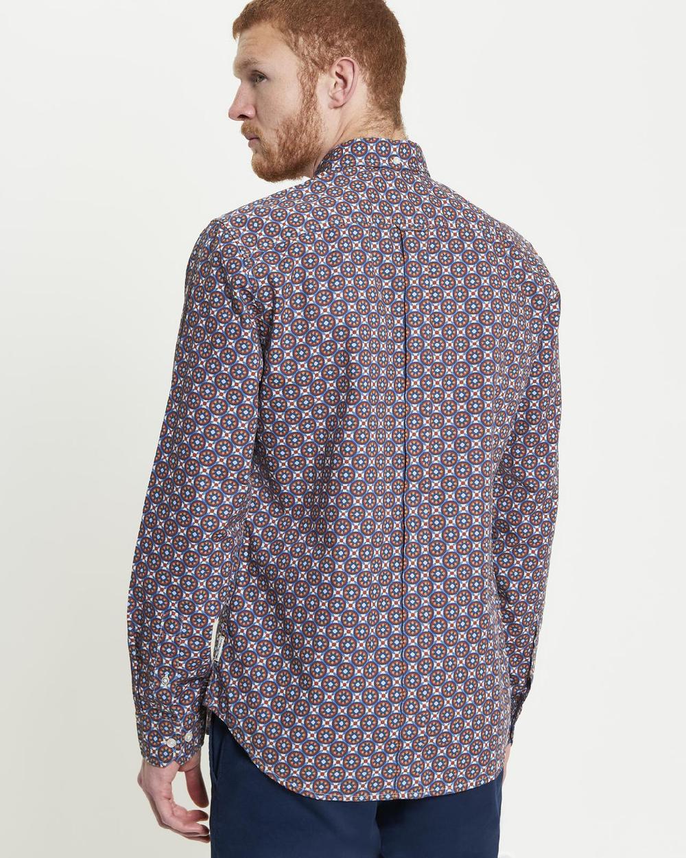 Ben Sherman Long Sleeve Block Foulard Print Shirt In Fog
