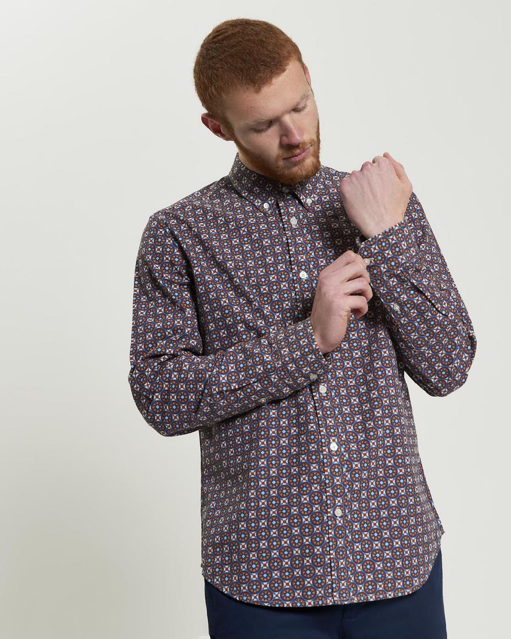 ben sherman Long Sleeve Block Foulard Print Shirt in Fog