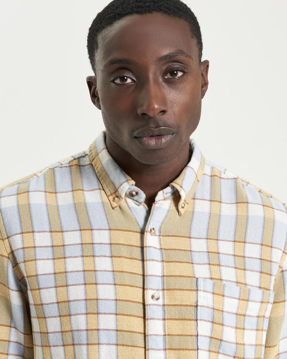 Ben Sherman Long Sleeve Crepe Check Shirt In Dusky Blue