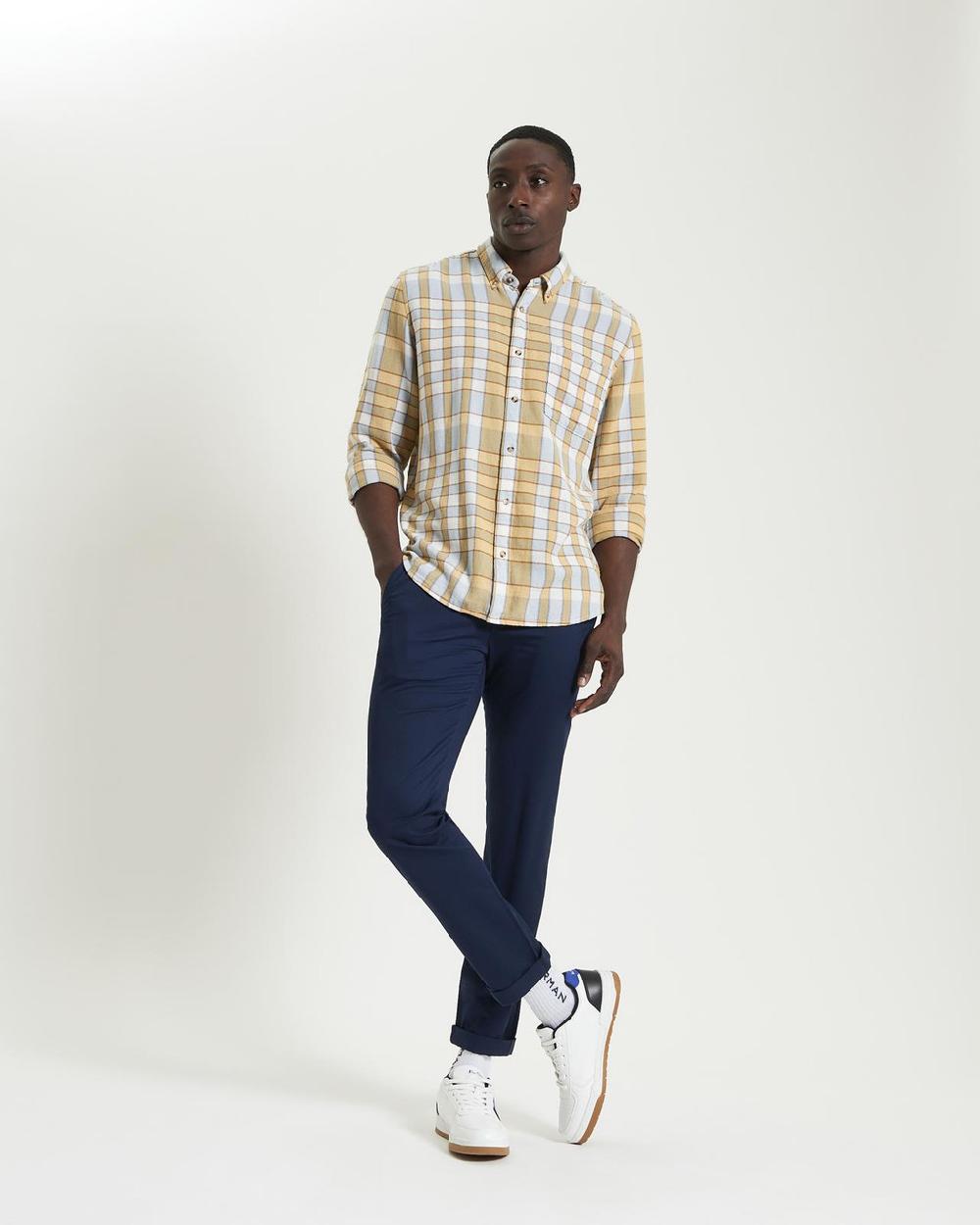 ben sherman Long Sleeve Crepe Check Shirt in Dusky Blue