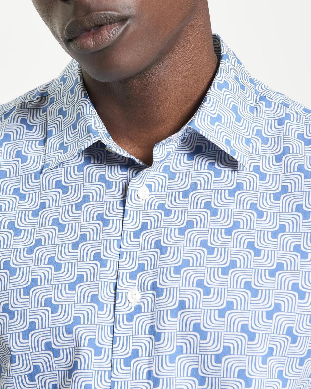 Ben Sherman Long Sleeve Linear Print Shirt In Airforce
