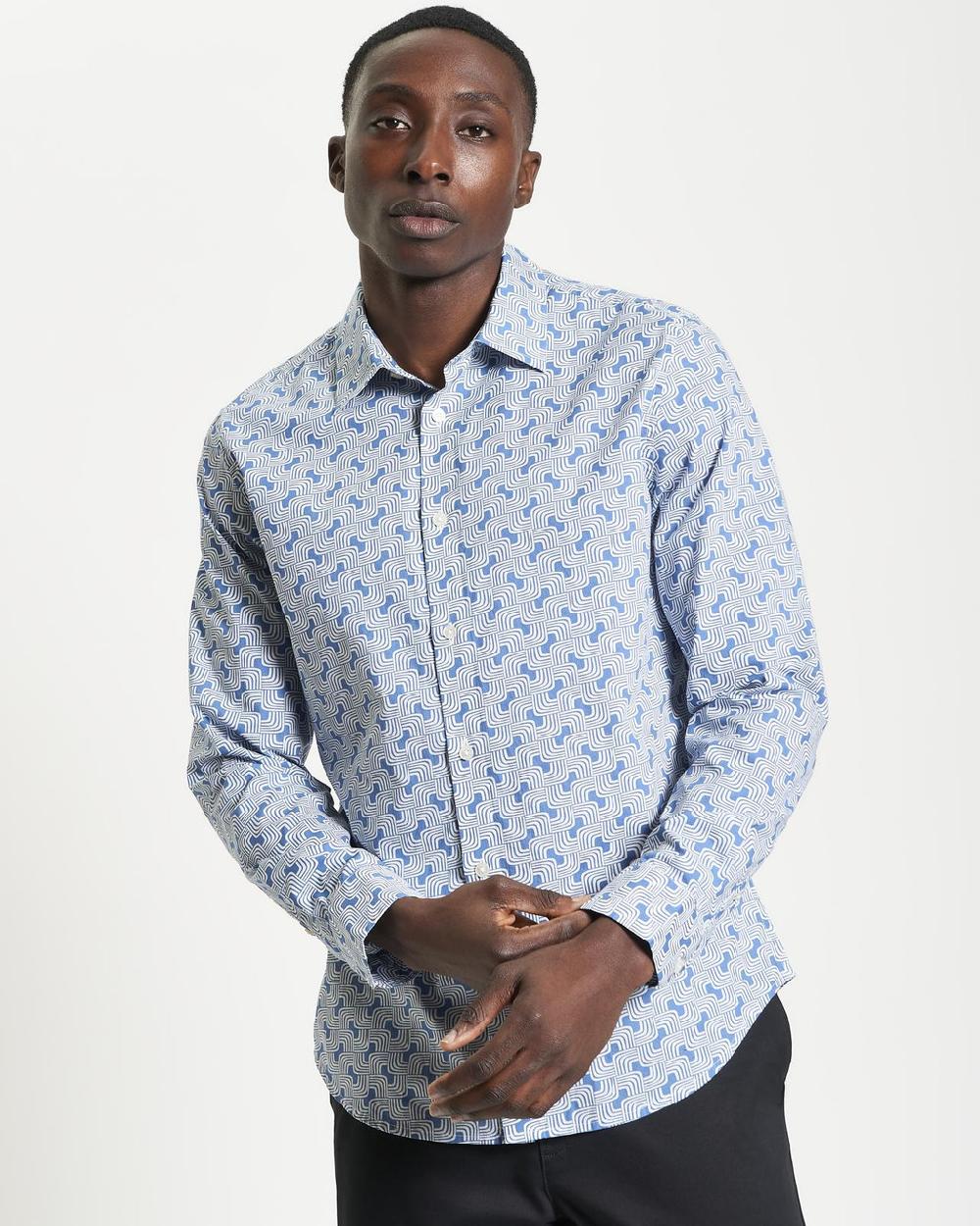 ben sherman Long Sleeve Linear Print Shirt in Airforce