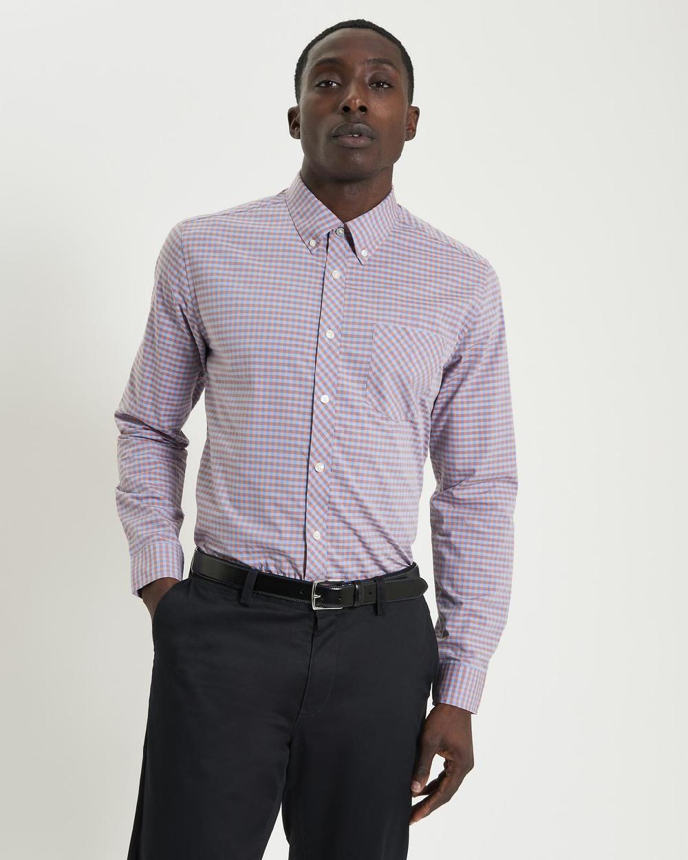 Ben Sherman Long Sleeve Signature Gingham Shirt In Light Pink