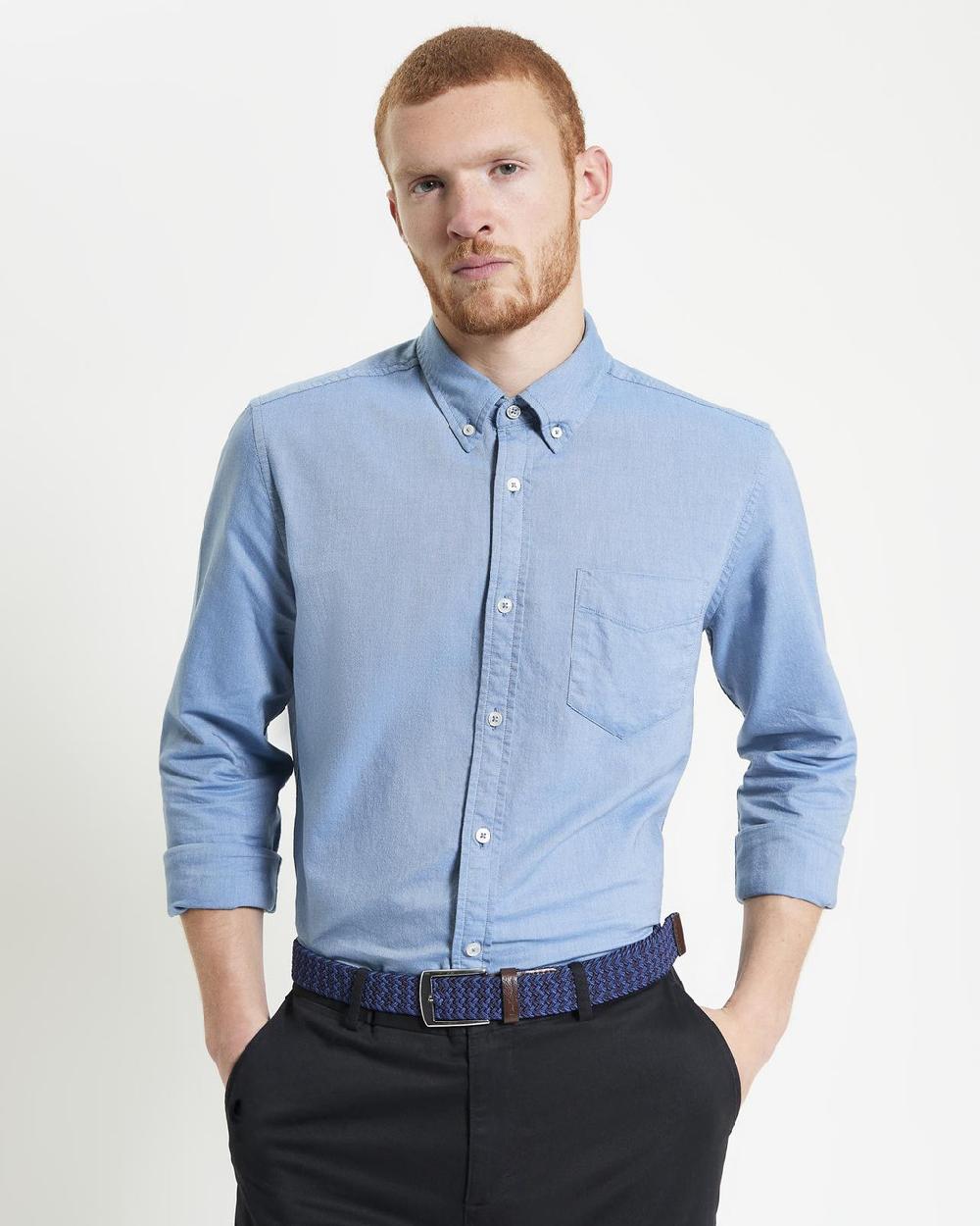Ben Sherman Long Sleeve Signature Oxford Shirt In Airforce