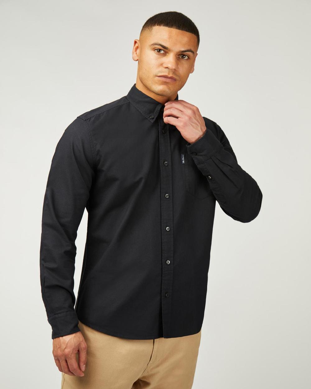 Ben Sherman Long Sleeve Signature Oxford Shirt In Black