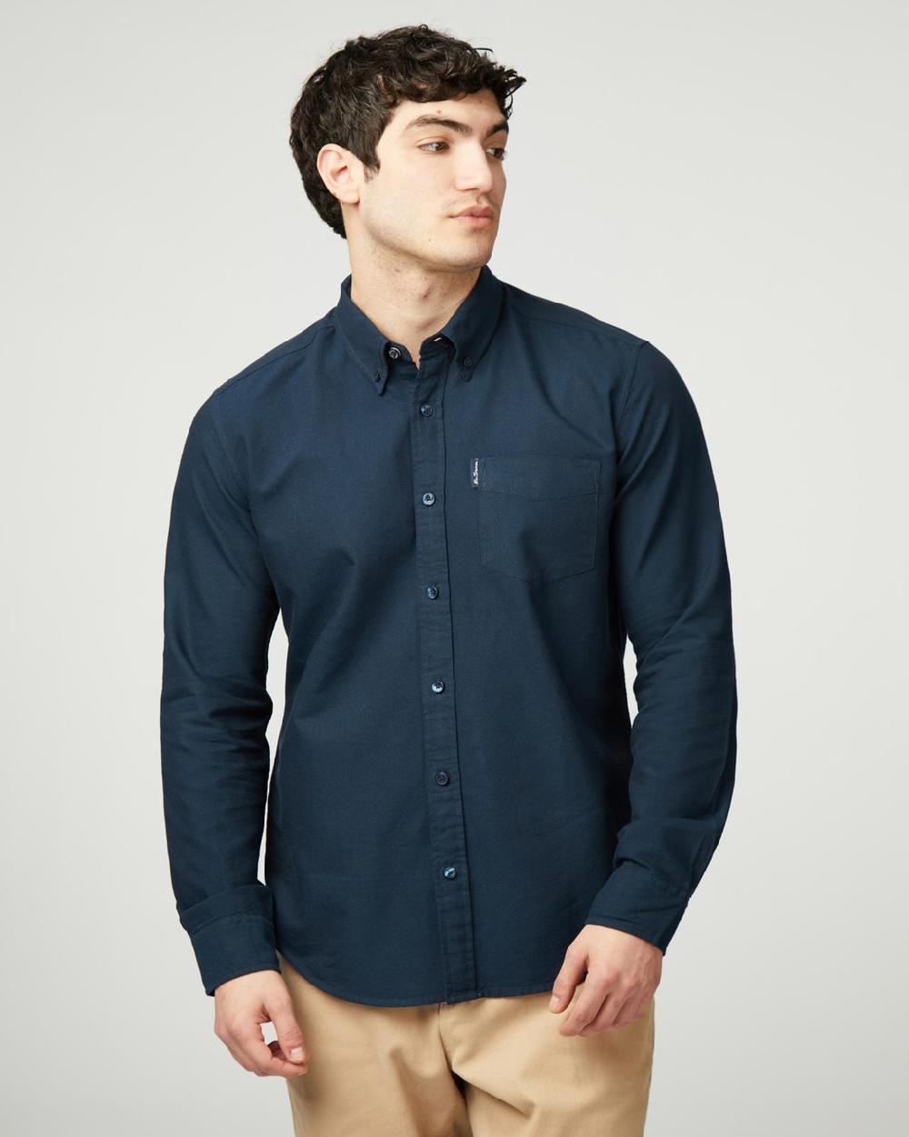 Ben Sherman Long Sleeve Signature Oxford Shirt In Dark Navy