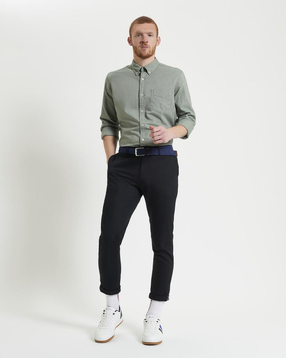 ben sherman Long Sleeve Signature Oxford Shirt in Pale Khaki