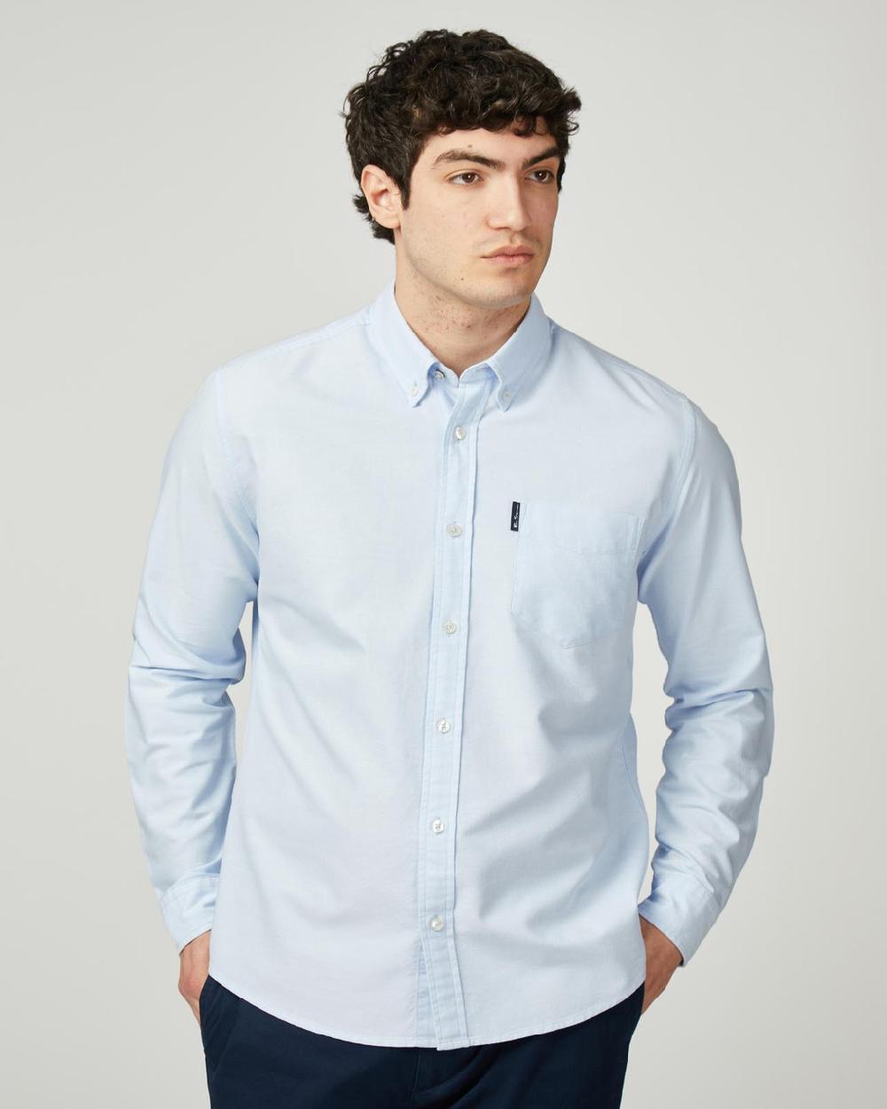 Ben Sherman Long Sleeve Signature Oxford Shirt In Sky
