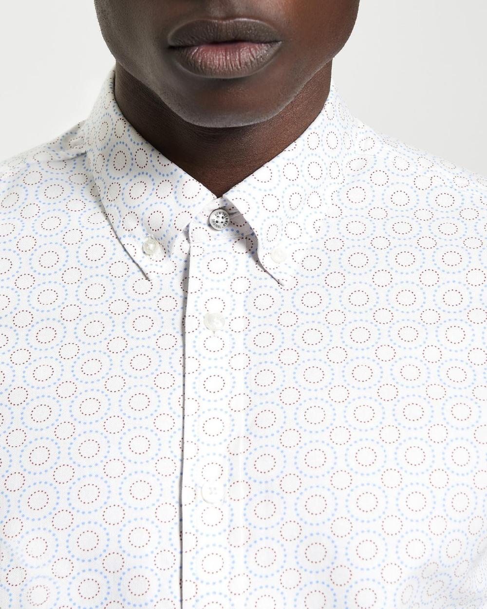 Ben Sherman Long Sleeve Stipple Spot Print Shirt In Snow White