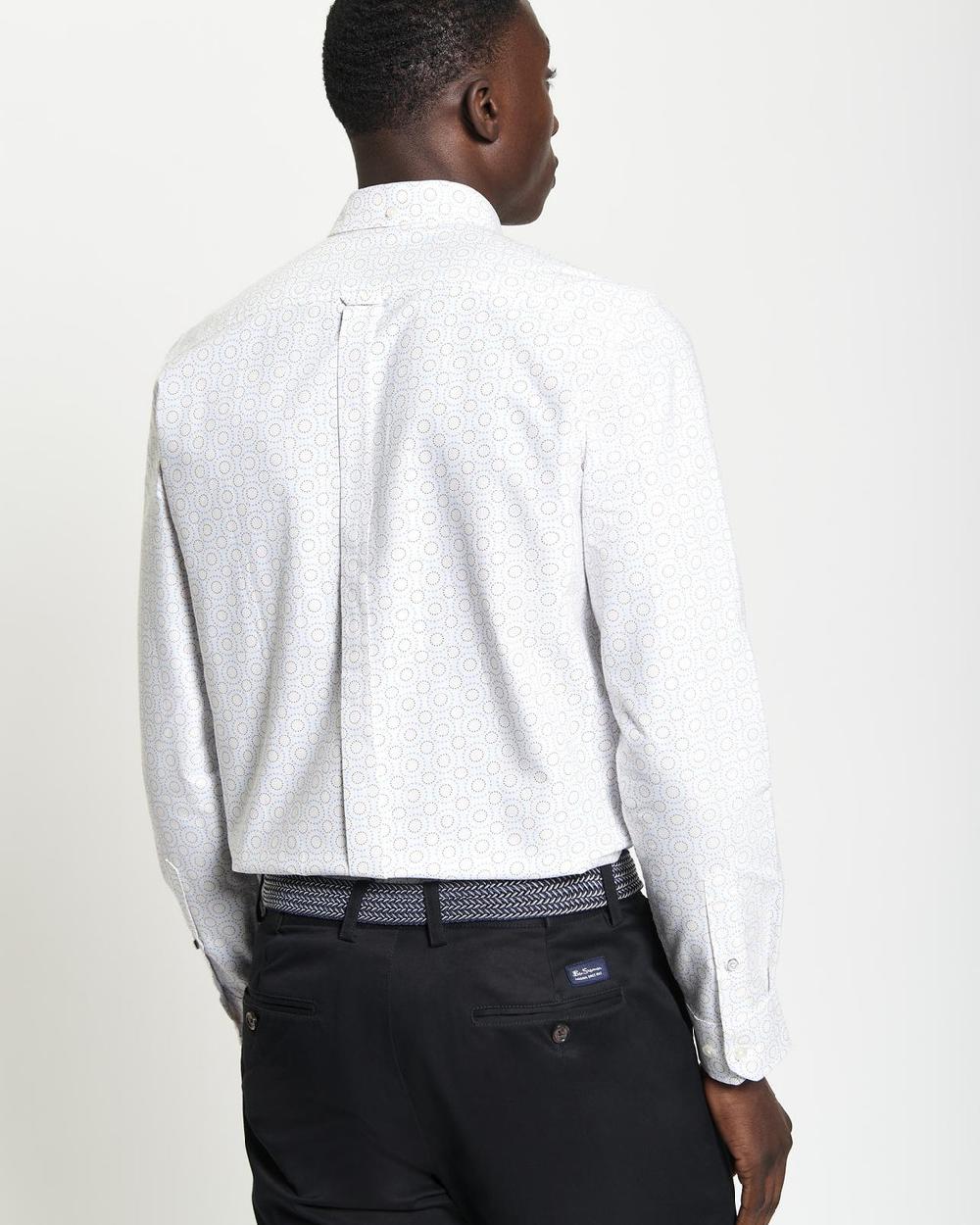 Ben Sherman Long Sleeve Stipple Spot Print Shirt In Snow White