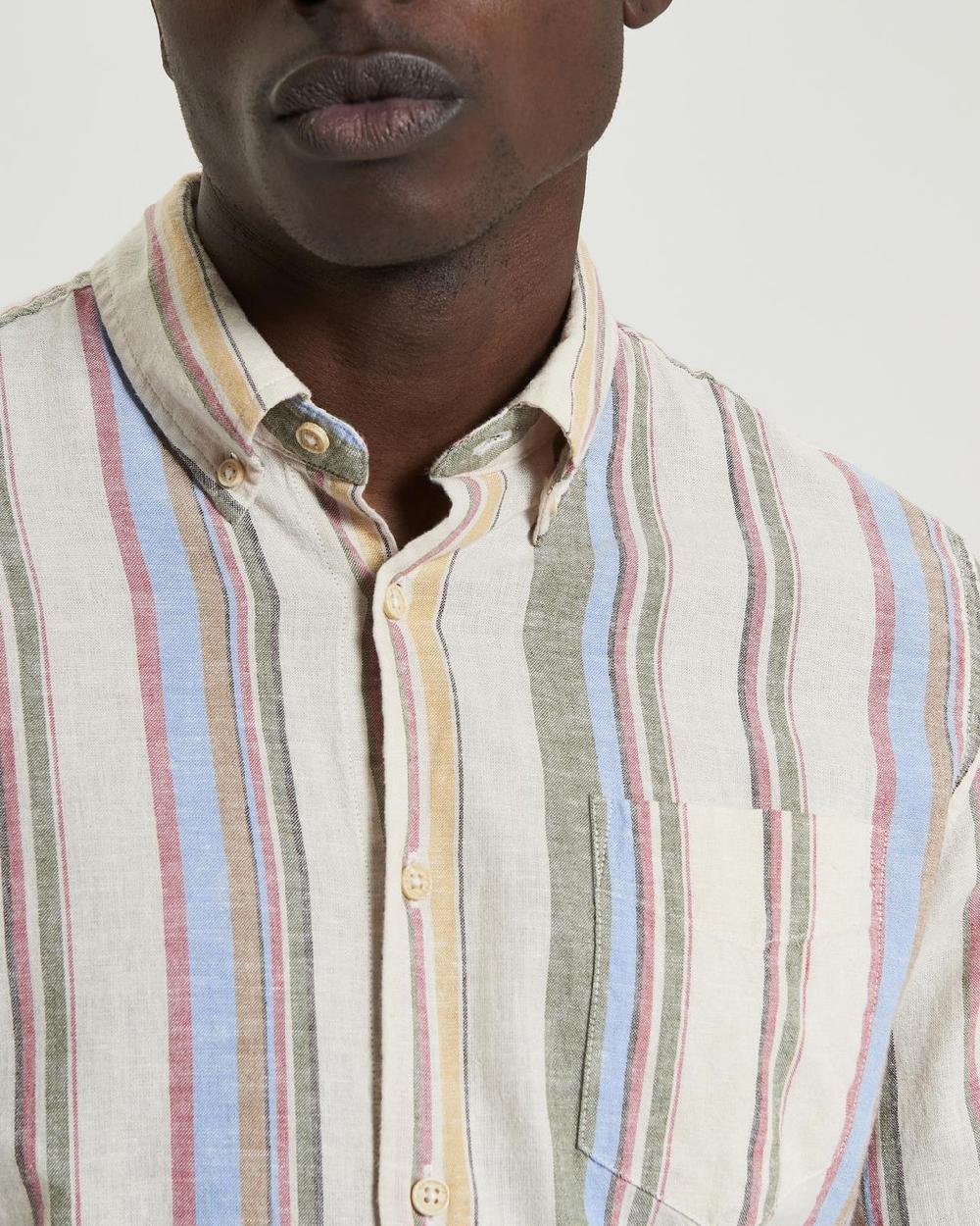 Ben Sherman Long Sleeve Stripe Linen Blend Shirt In Fog