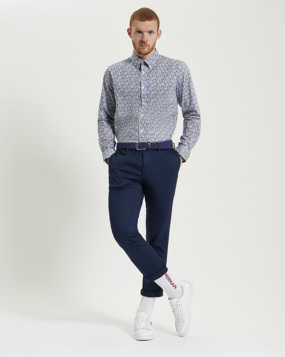 Ben Sherman Mono Floral Print Organic Cotton Shirt In Ivory