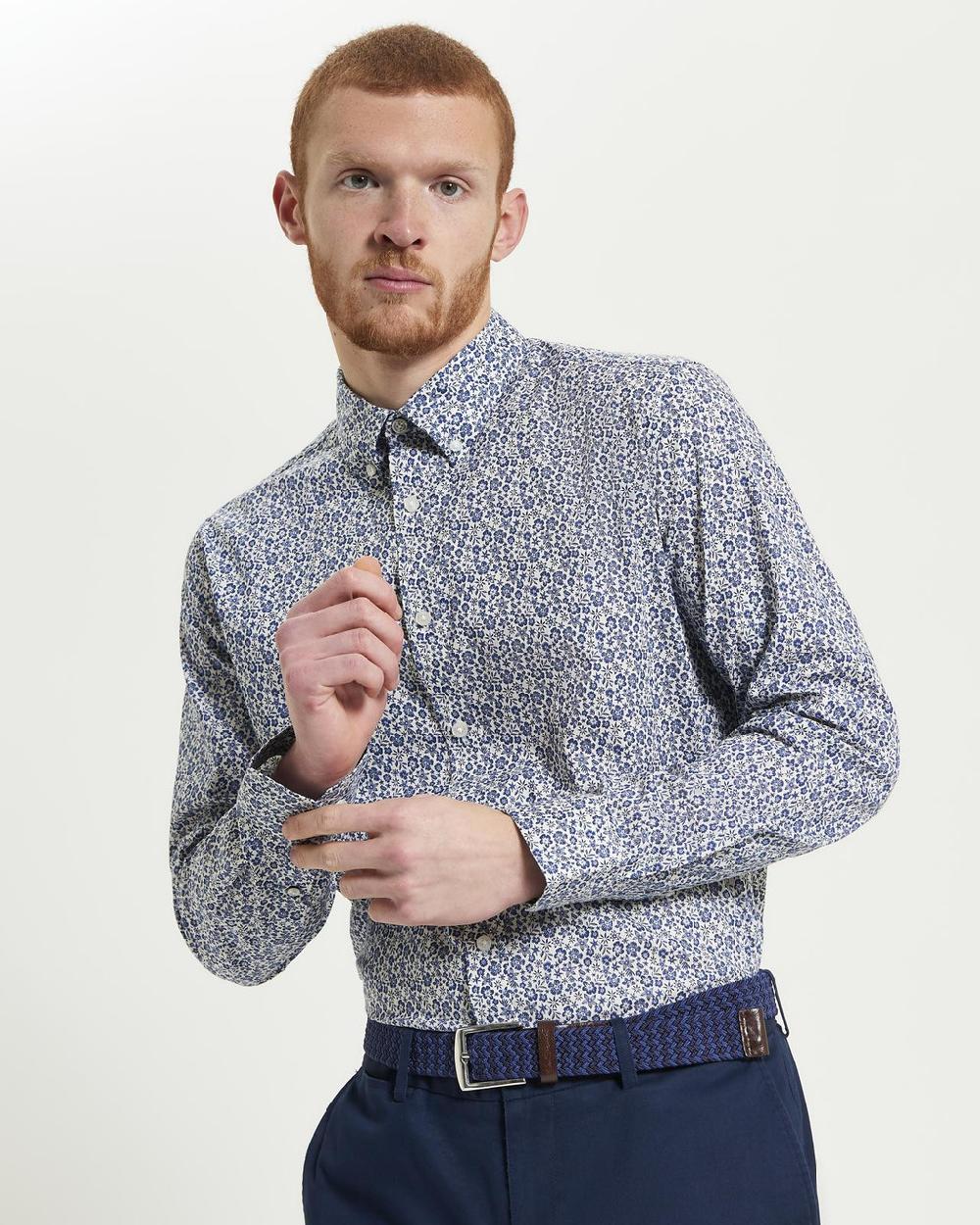 ben sherman Mono Floral Print Organic Cotton Shirt in Ivory