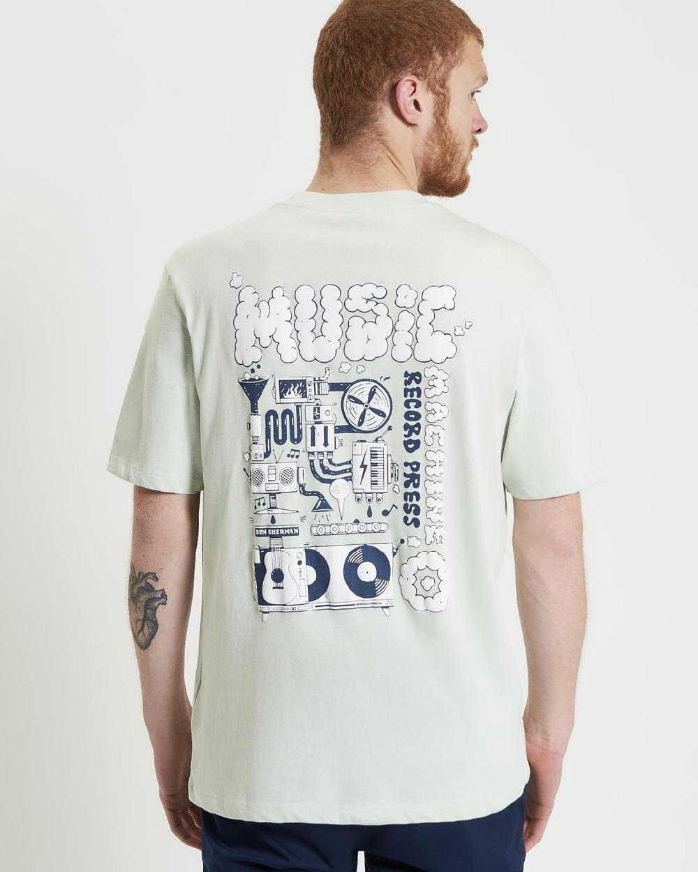 Ben Sherman Music Machine Record Press Tee In Light Green