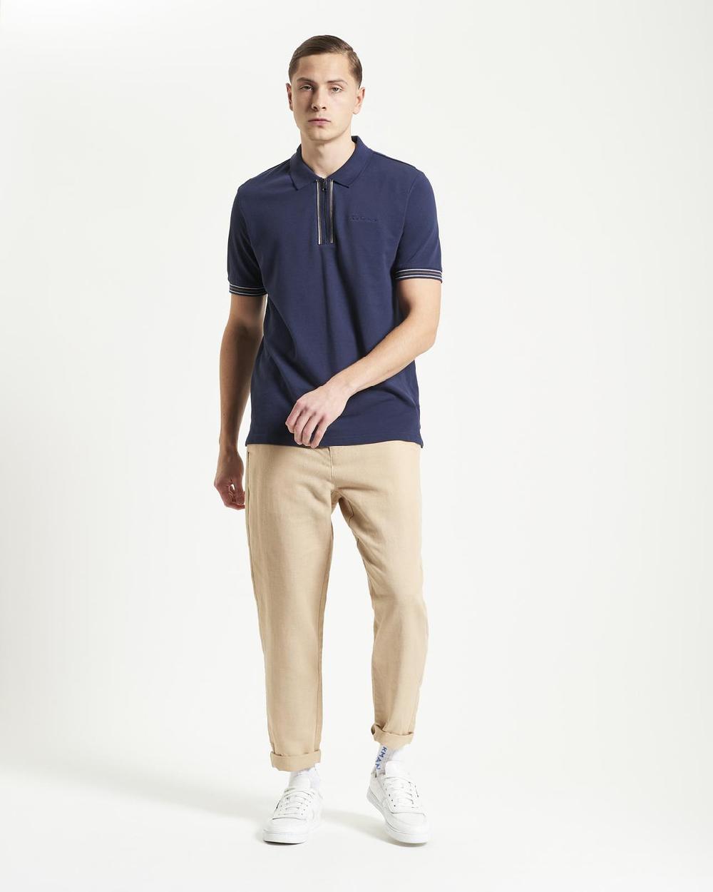 Ben Sherman Placket Interest Pique Polo In Dark Navy